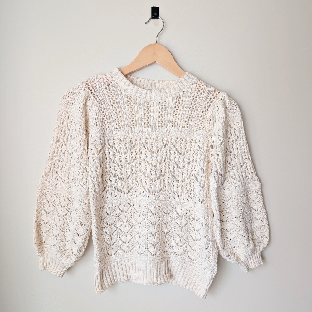 Sundance Cream Pointelle Knit Sweater